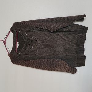 Umgee Size 2x, Lace up Chenille Sweater, Olive Green